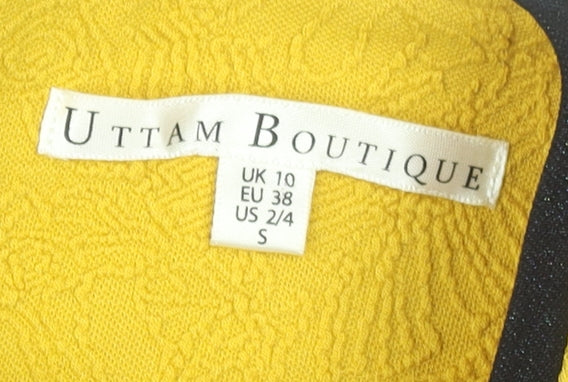 Uttam Boutique Women Yellow Shift Dress Size 10 Long Sleeve