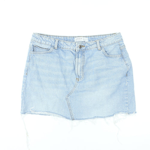 Primark Women Blue Denim Mini Skirt Size 12 Cotton Casual