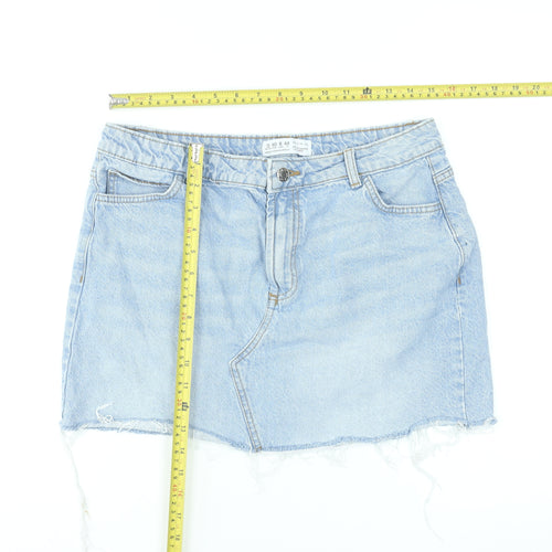 Primark Women Blue Denim Mini Skirt Size 12 Cotton Casual