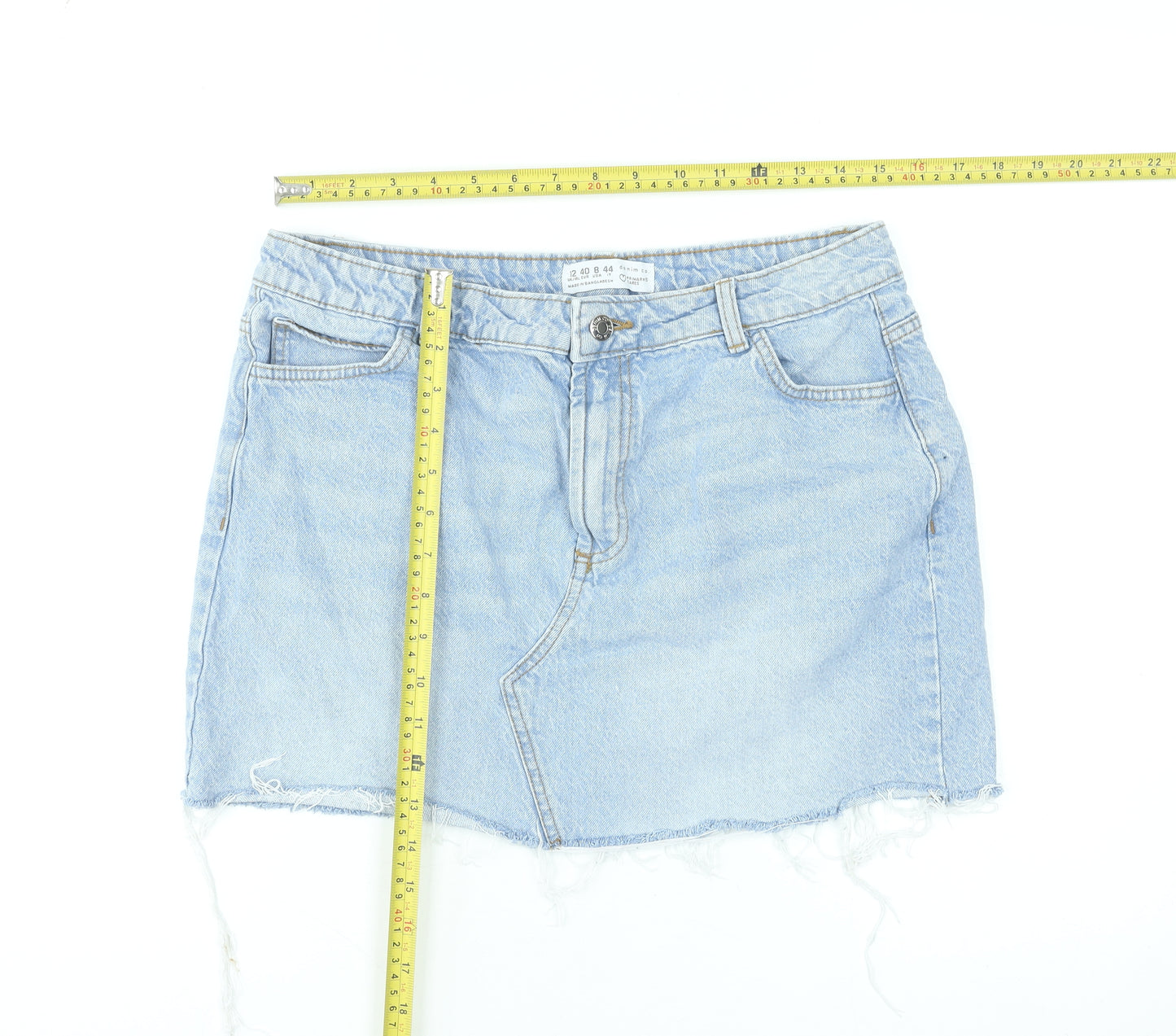 Primark Women Blue Denim Mini Skirt Size 12 Cotton Casual