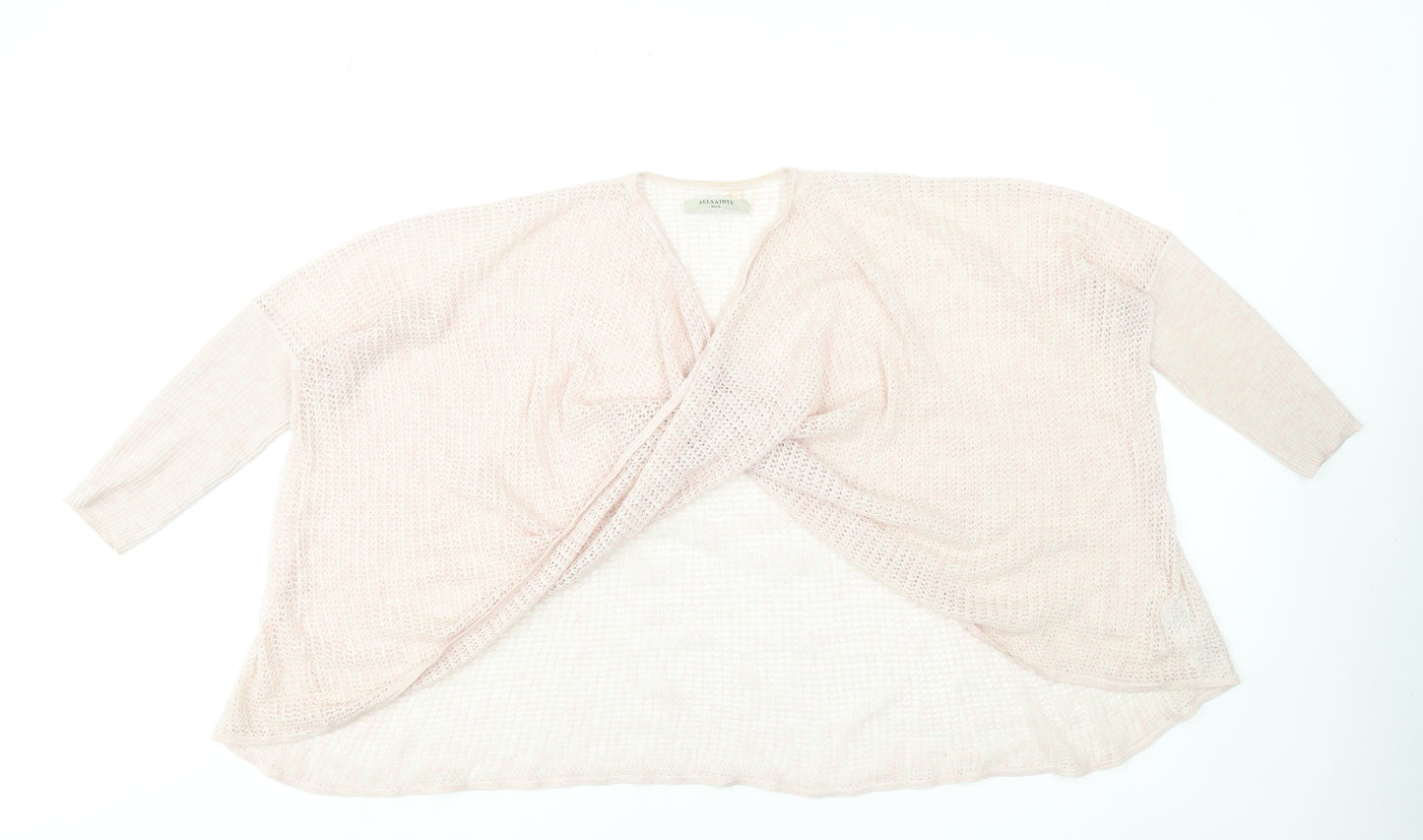 AllSaints Women Pink Open-Knit Shrug XS Lightweight Rayon Blend