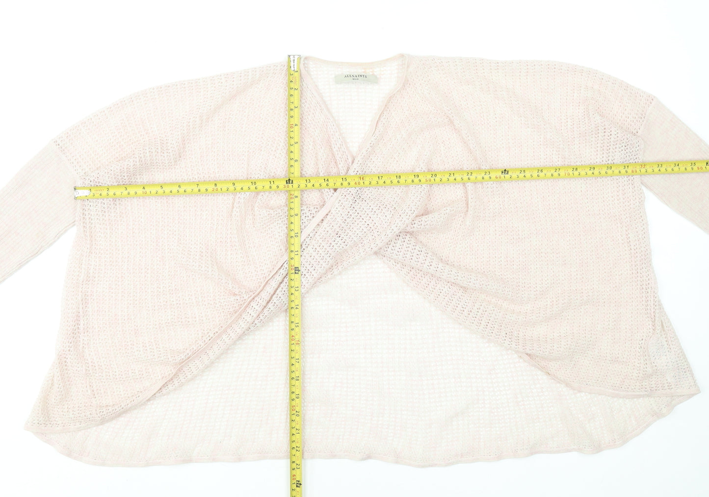 AllSaints Women Pink Open-Knit Shrug XS Lightweight Rayon Blend