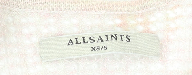 AllSaints Women Pink Open-Knit Shrug XS Lightweight Rayon Blend