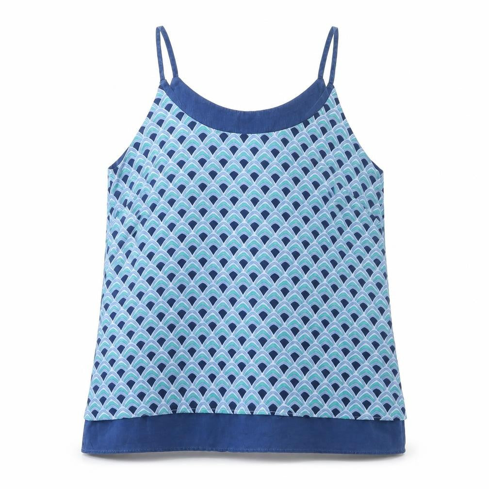 Front view of Matis women’s blue geometric camisole tank top, size M