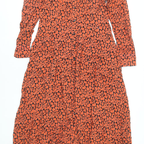 Gallery Women’s Orange Geometric Midi Shirt Dress Size 10