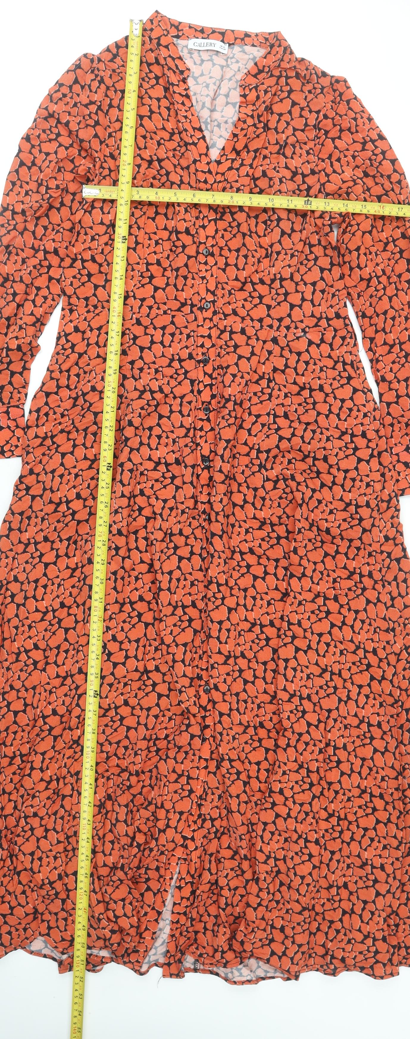 Gallery Women’s Orange Geometric Midi Shirt Dress Size 10