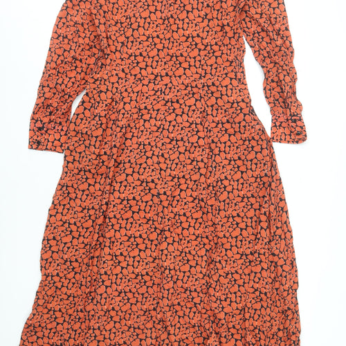 Gallery Women’s Orange Geometric Midi Shirt Dress Size 10