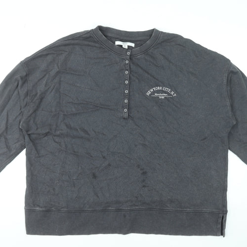 Next Men’s Grey Henley Sweatshirt XL Cotton Button Logo Top