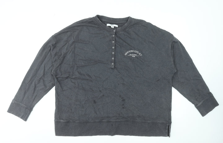 Next Men’s Grey Henley Sweatshirt XL Cotton Button Logo Top