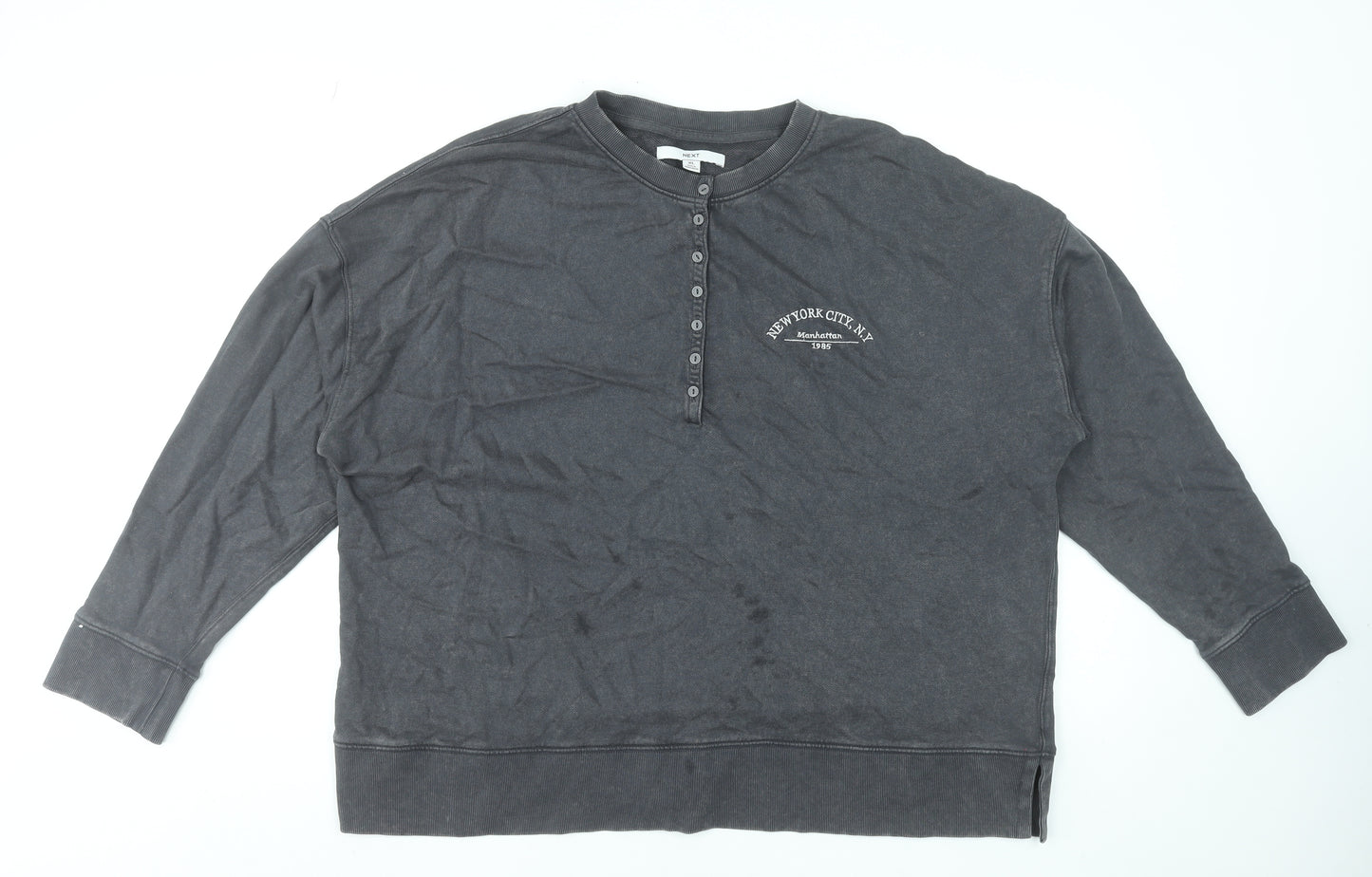 Next Men’s Grey Henley Sweatshirt XL Cotton Button Logo Top