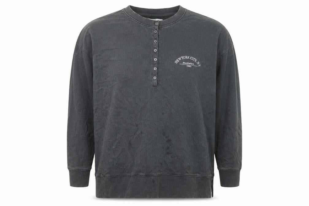 Front view of Next Men’s Grey Henley Sweatshirt XL Cotton Button Logo Top