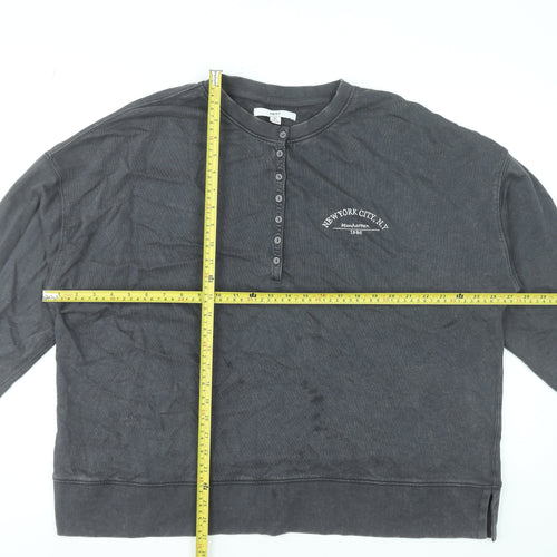 Next Men’s Grey Henley Sweatshirt XL Cotton Button Logo Top