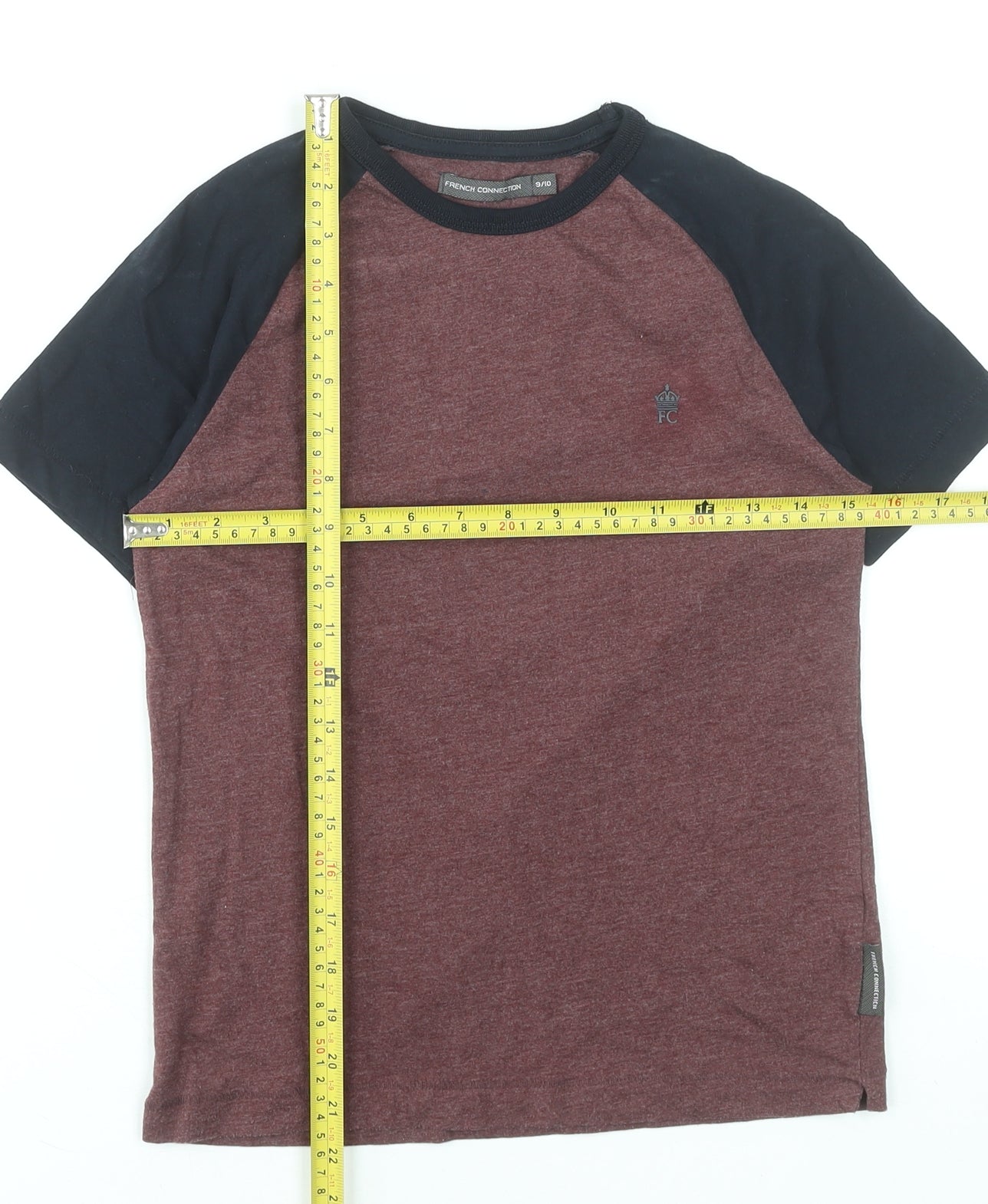 French Connection Boys Red & Black Colourblock Cotton T-Shirt 9-10 Years