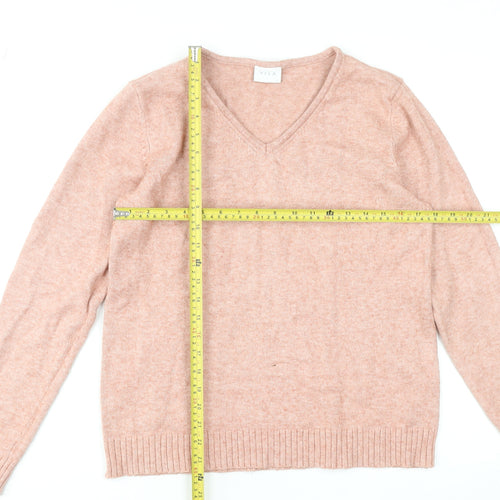 Vila Women's Pink V-Neck Long Sleeve Pullover Jumper Size L