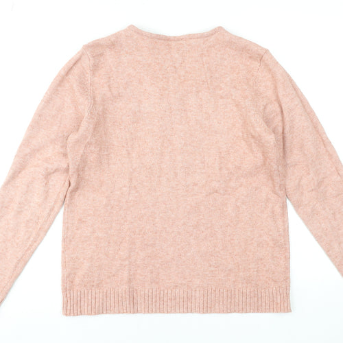 Vila Women's Pink V-Neck Long Sleeve Pullover Jumper Size L