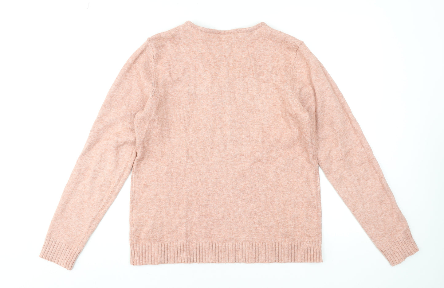 Vila Women's Pink V-Neck Long Sleeve Pullover Jumper Size L