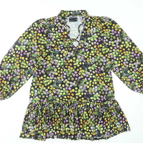 ASOS Design Women's Black Floral Long Sleeve Mini Dress UK 10