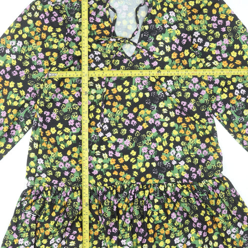 ASOS Design Women's Black Floral Long Sleeve Mini Dress UK 10