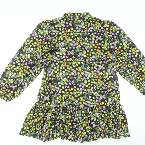 ASOS Design Women's Black Floral Long Sleeve Mini Dress UK 10