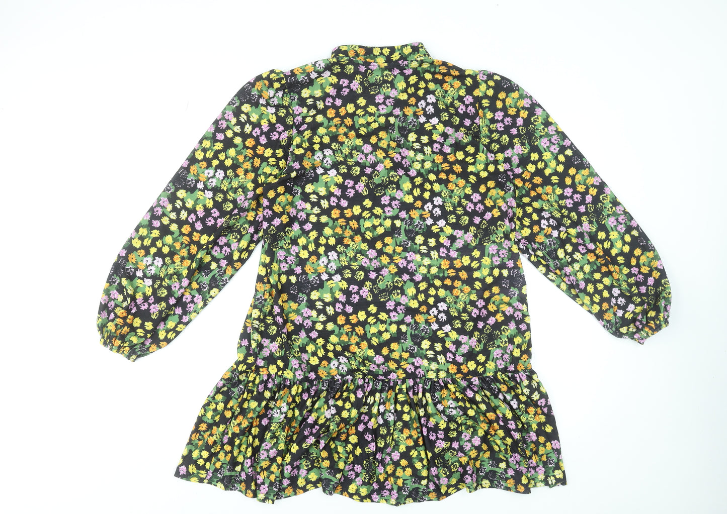 ASOS Design Women's Black Floral Long Sleeve Mini Dress UK 10