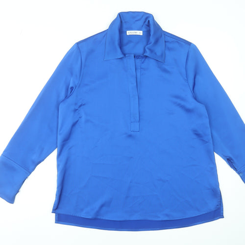 Gallery Womens Blue Long Sleeve Collared Satin Blouse UK 12