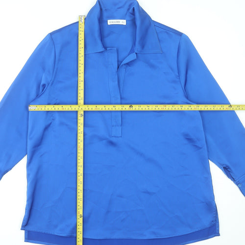 Gallery Womens Blue Long Sleeve Collared Satin Blouse UK 12