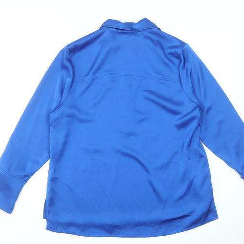 Gallery Womens Blue Long Sleeve Collared Satin Blouse UK 12