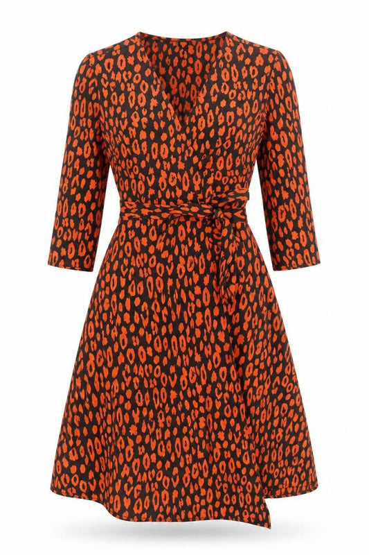 Front view of Pieces Women's Multicoloured Animal Print Belted A-Line Dress XS