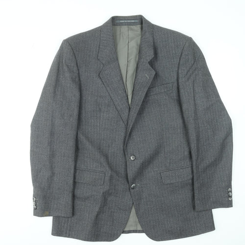 The Label Men's Grey Wool Pinstripe Blazer Jacket 42R Classic Fit