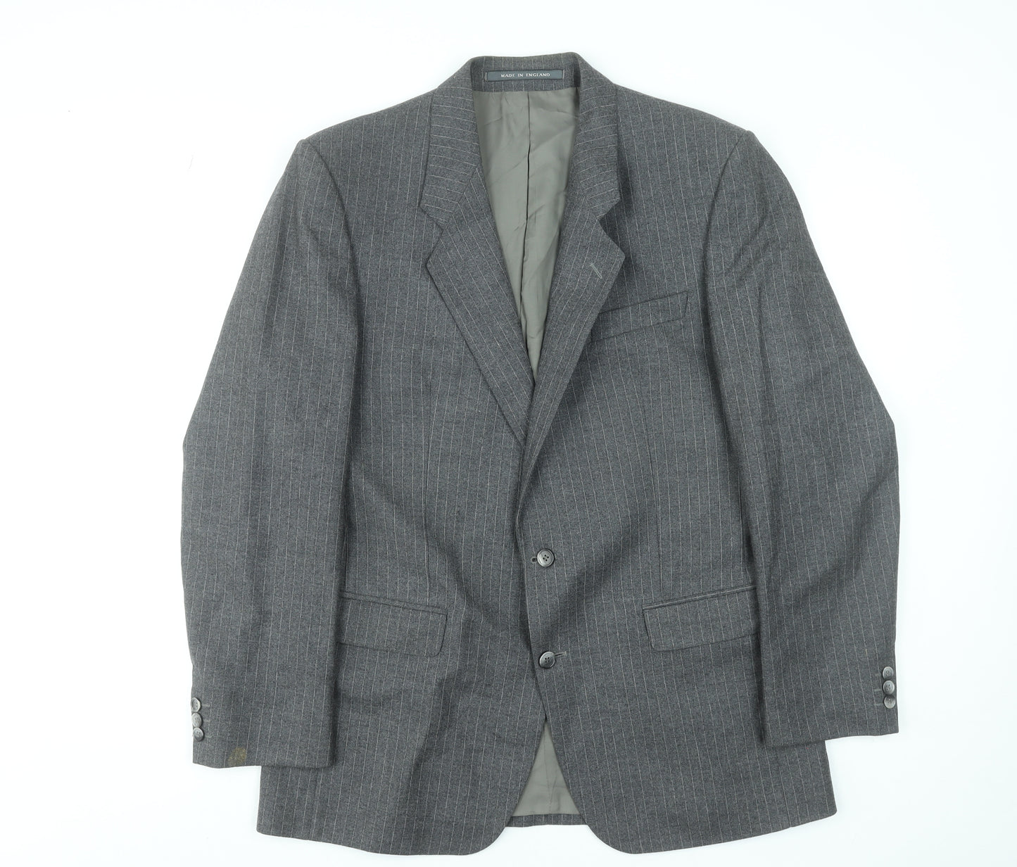 The Label Men's Grey Wool Pinstripe Blazer Jacket 42R Classic Fit