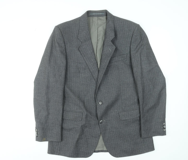 The Label Men's Grey Wool Pinstripe Blazer Jacket 42R Classic Fit