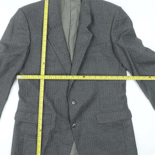 The Label Men's Grey Wool Pinstripe Blazer Jacket 42R Classic Fit