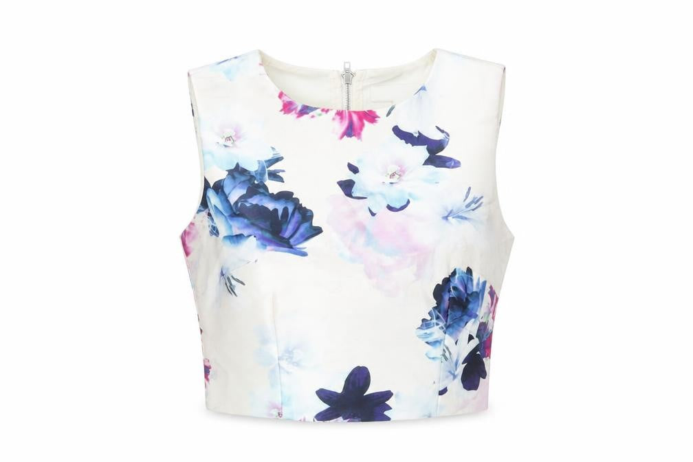 Front view of Marc Angelo Women’s Multicoloured Floral Cropped Blouse, size UK 10