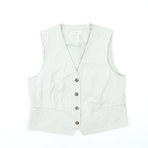 Gallery Women Beige Button-Up Sleeveless Waistcoat UK 14 Classic Workwear