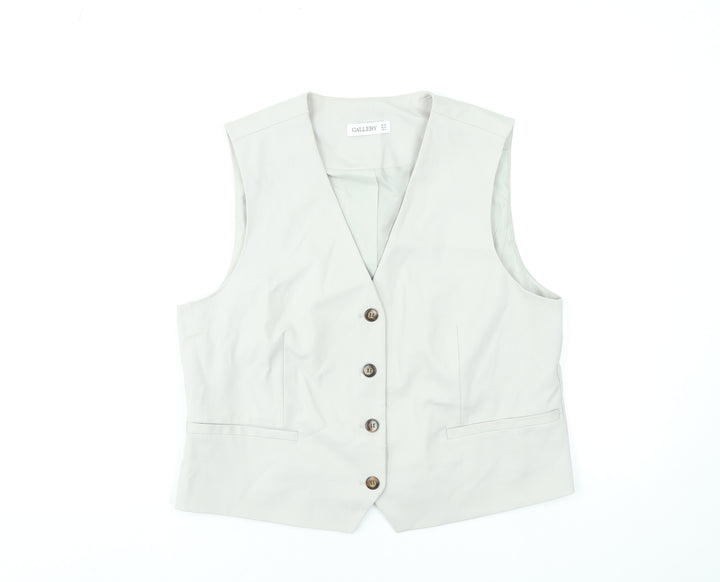 Gallery Women Beige Button-Up Sleeveless Waistcoat UK 14 Classic Workwear