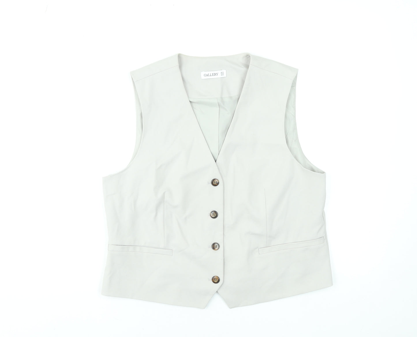 Gallery Women Beige Button-Up Sleeveless Waistcoat UK 14 Classic Workwear