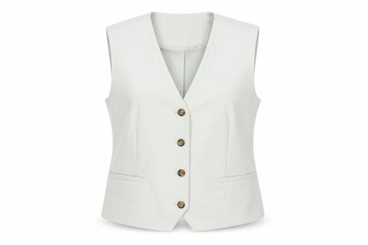Front view of Gallery Women Beige Button-Up Sleeveless Waistcoat UK 14 Classic Workwear