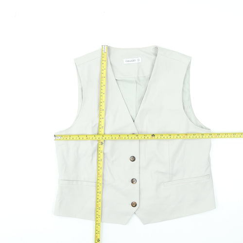 Gallery Women Beige Button-Up Sleeveless Waistcoat UK 14 Classic Workwear