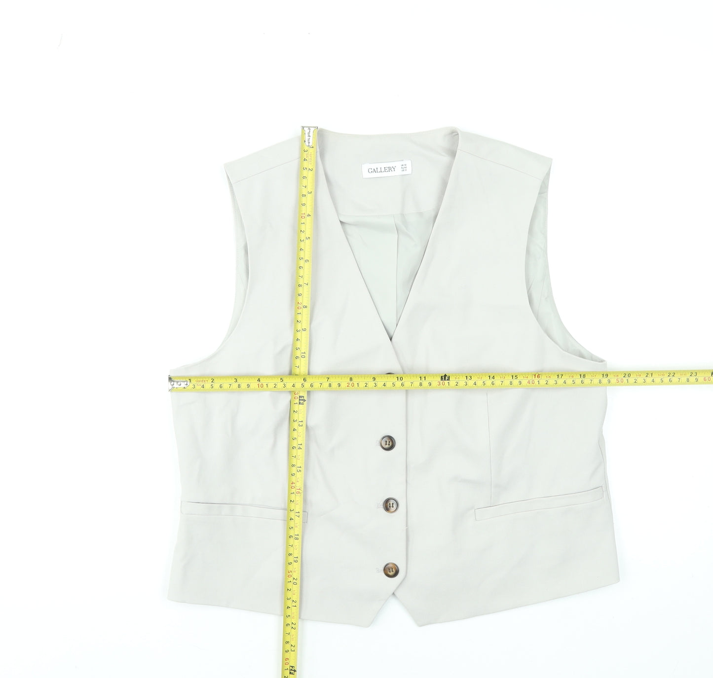 Gallery Women Beige Button-Up Sleeveless Waistcoat UK 14 Classic Workwear