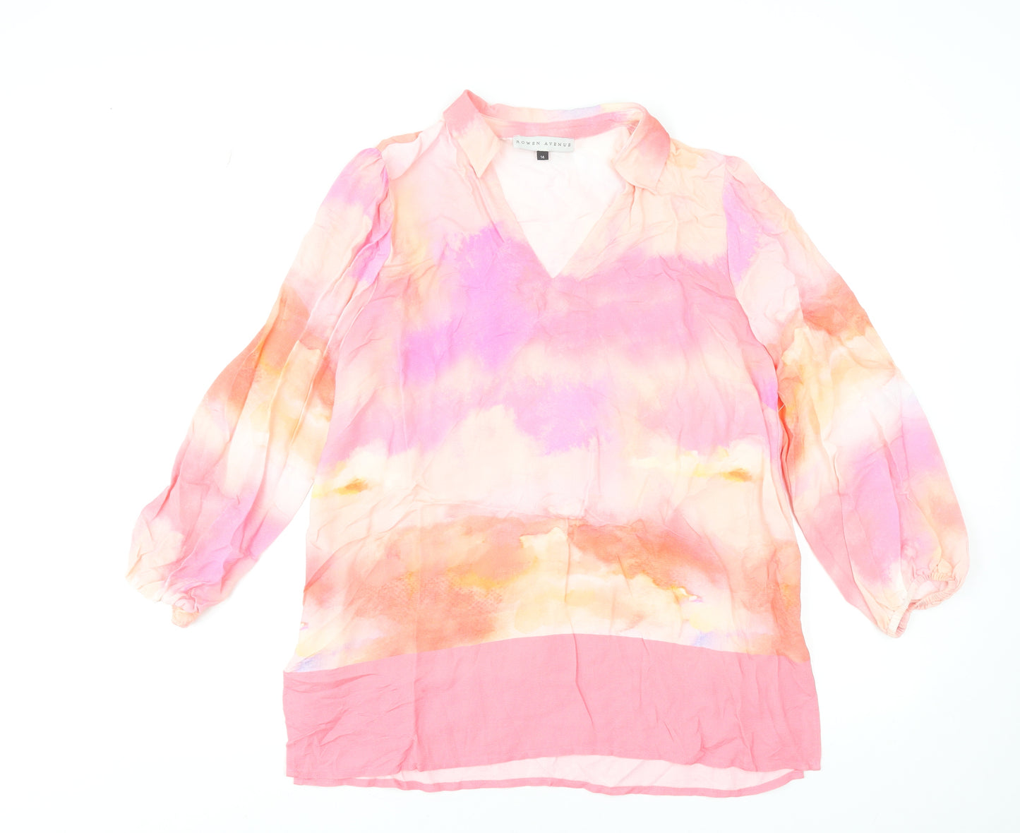Rowen Avenue Women’s Pink Viscose Long Sleeve Tunic Blouse Size 14