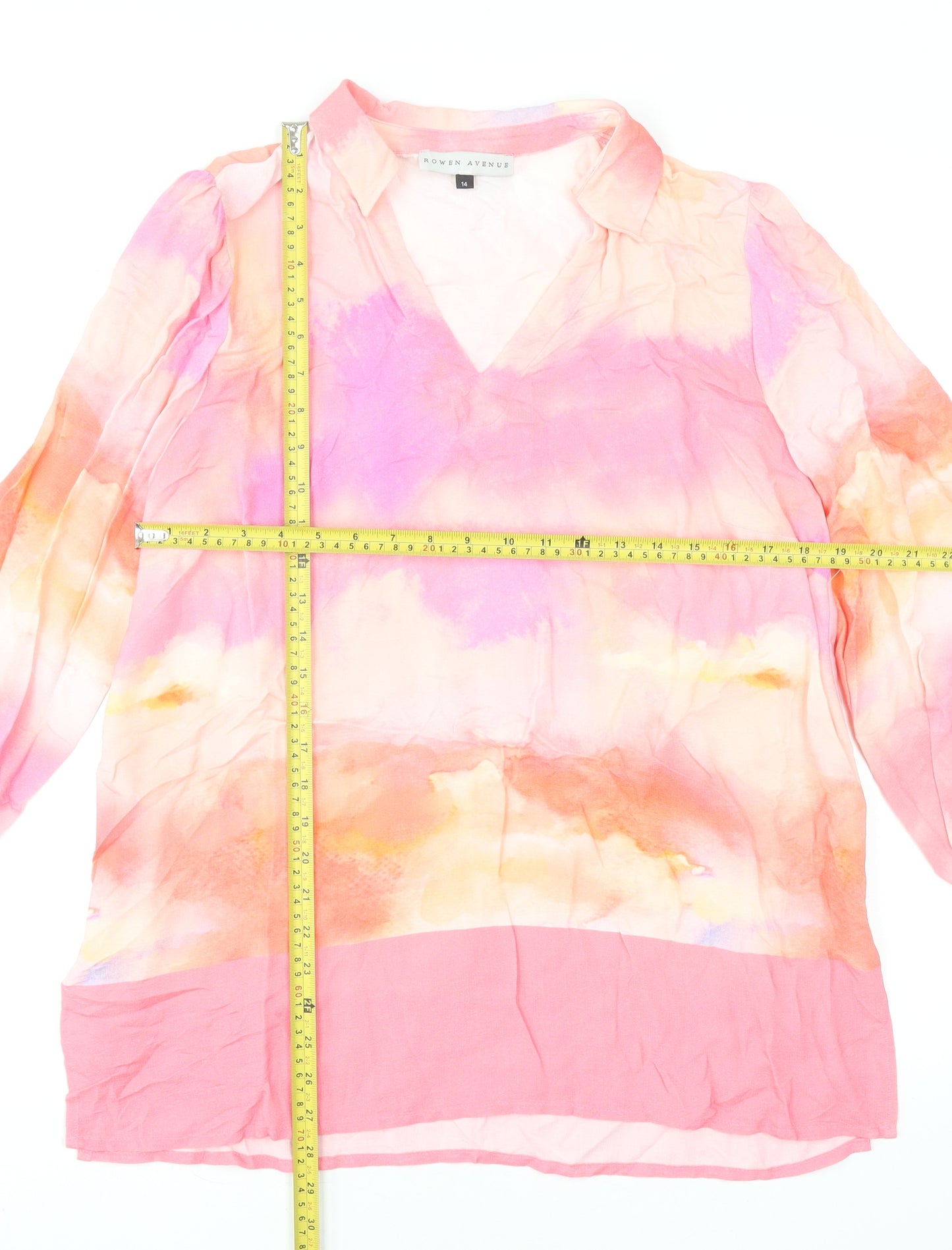 Rowen Avenue Women’s Pink Viscose Long Sleeve Tunic Blouse Size 14