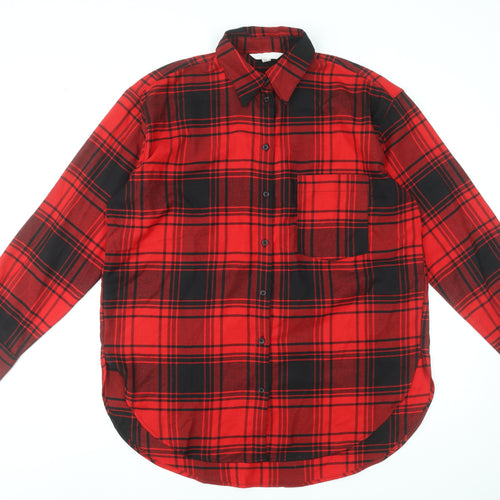 H&M Women’s Red Black Plaid Long Sleeve Flannel Button-Up Shirt XS
