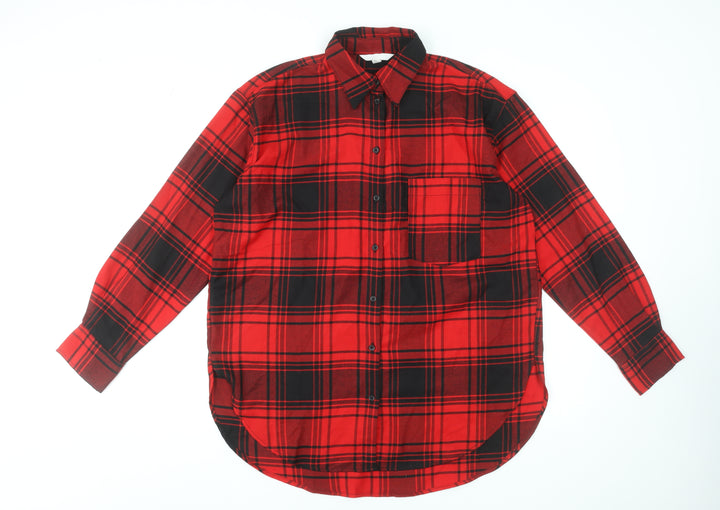 H&M Women’s Red Black Plaid Long Sleeve Flannel Button-Up Shirt XS