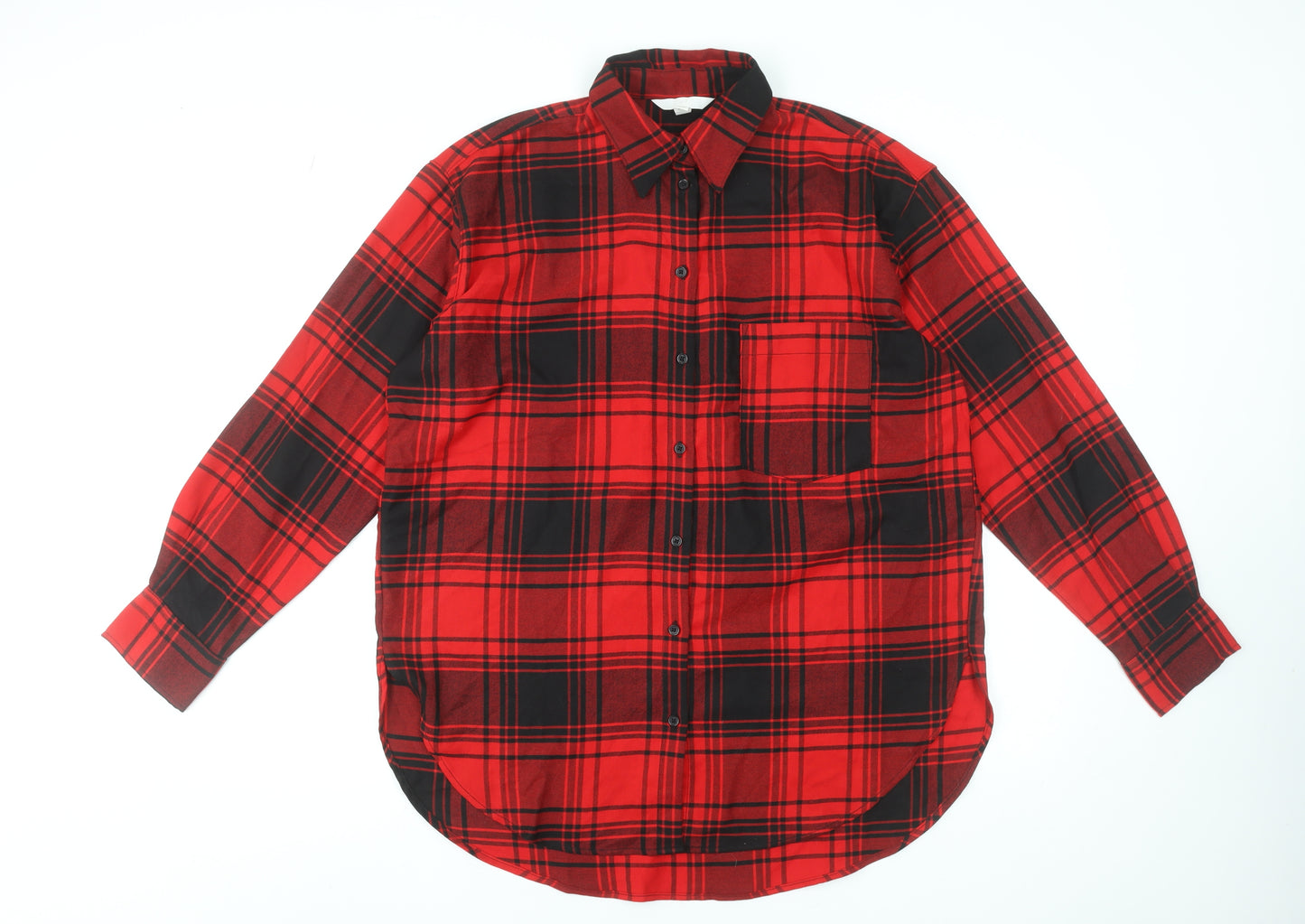 H&M Women’s Red Black Plaid Long Sleeve Flannel Button-Up Shirt XS