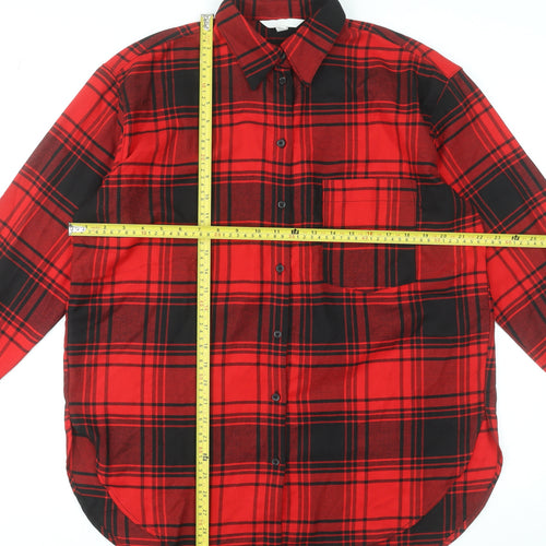 H&M Women’s Red Black Plaid Long Sleeve Flannel Button-Up Shirt XS