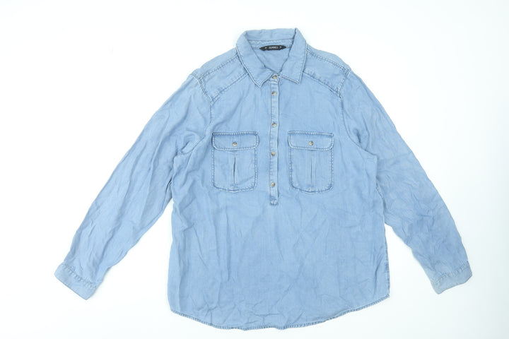 Dunnes Stores Women’s Blue Lyocell Long Sleeve Button-Up Shirt L