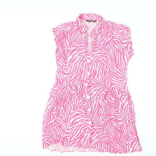 Dunnes Stores Women’s Pink Animal Print Shirt Dress Size 10