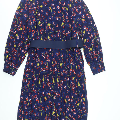 Savida Women Blue Floral Belted A-Line Dress Size 18