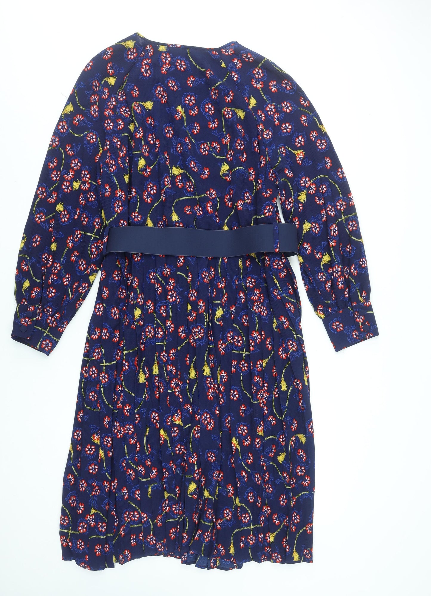 Savida Women Blue Floral Belted A-Line Dress Size 18