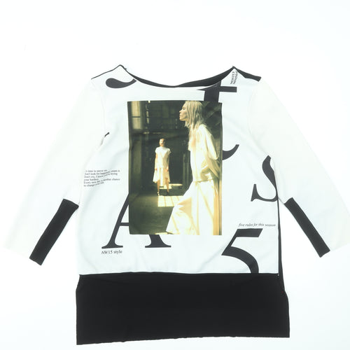 Zara Women Multicoloured Graphic 3/4 Sleeve Jersey Top Size 12